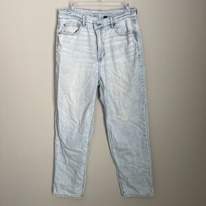 American Eagle Size 12 Highest Rise Baggy Straight Strigid Jeans Light Wash